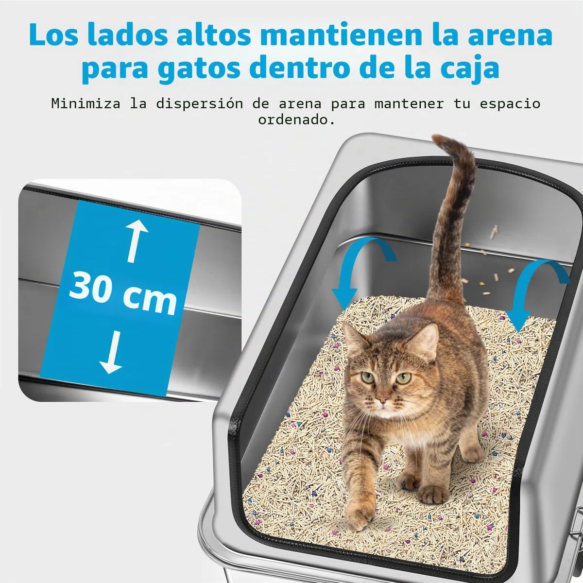 Caja de Arena para Gatos de Acero Inoxidable, 19.7''x13.8''x12'' Grande Medio Cerrado Bandeja de Metal extraíble con Carcasa de Alta página, Pala, antifugas, no pegajoso, fácil Limpieza