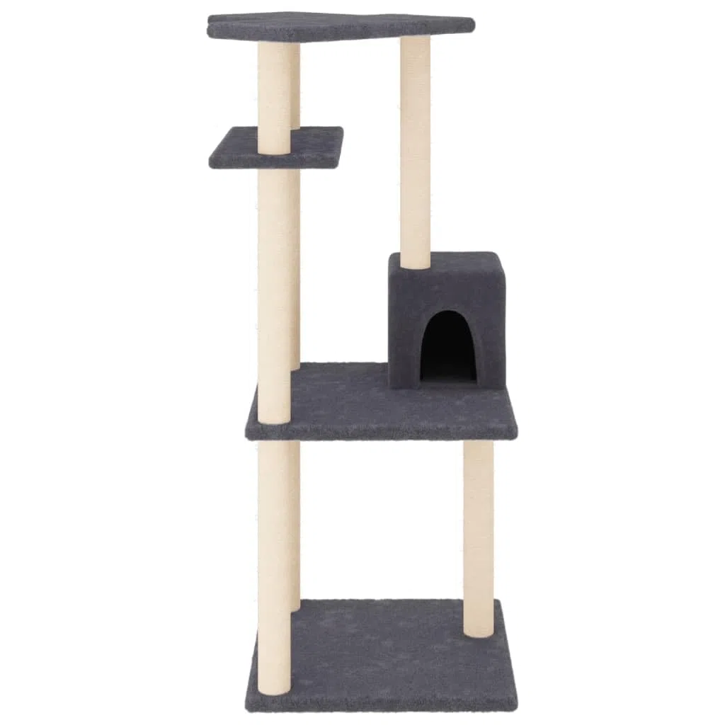 ShGaxin Rascador para Gatos con Postes de sisal Gris Oscuro 123 cm, Rascador Gato, Arbol Rascador para Gatos, Gatos Accesorios, Torre Gatos, Arranhador para Gatos, Casa para Gatos