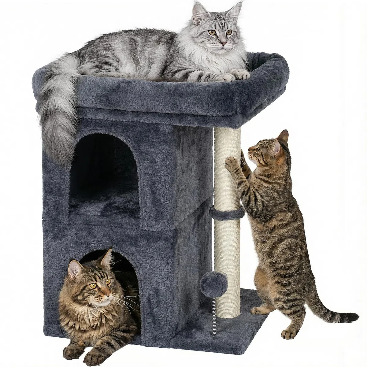 Aechonow Árbol para Gato Adulto Grande, Plataforma Grande, 61cm Escalador Torre, Sisal Poste de Rasguño, 2 Perreras de Interior de la Casa para Gatito Pequeño y Mediano, Gris Oscuro