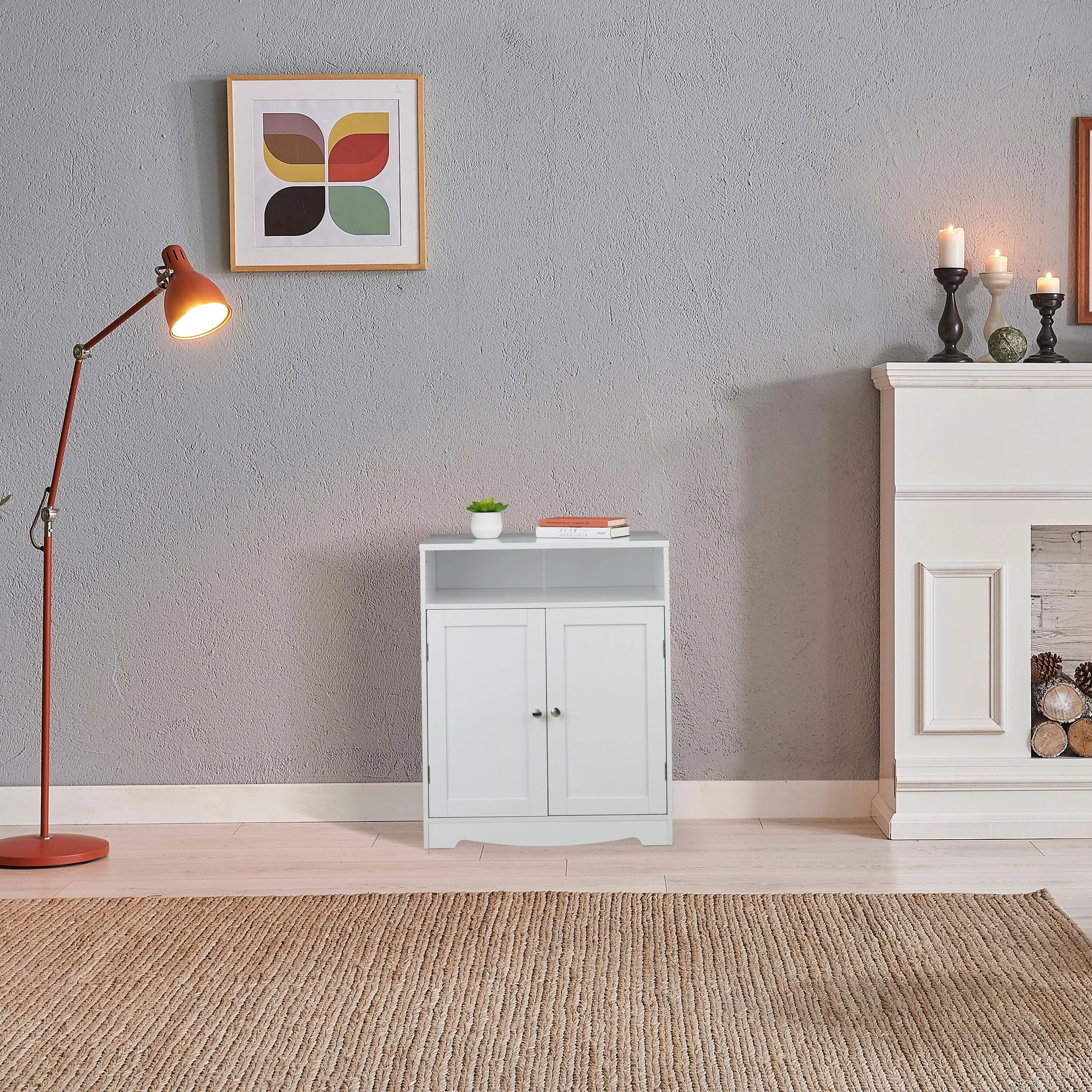 Relaxdays Mueble Arenero de Gato, Armario con 2 Entradas, Compartimento Abierto, 73,5 x 60 x 43,5 cm, Refugio, Blanco