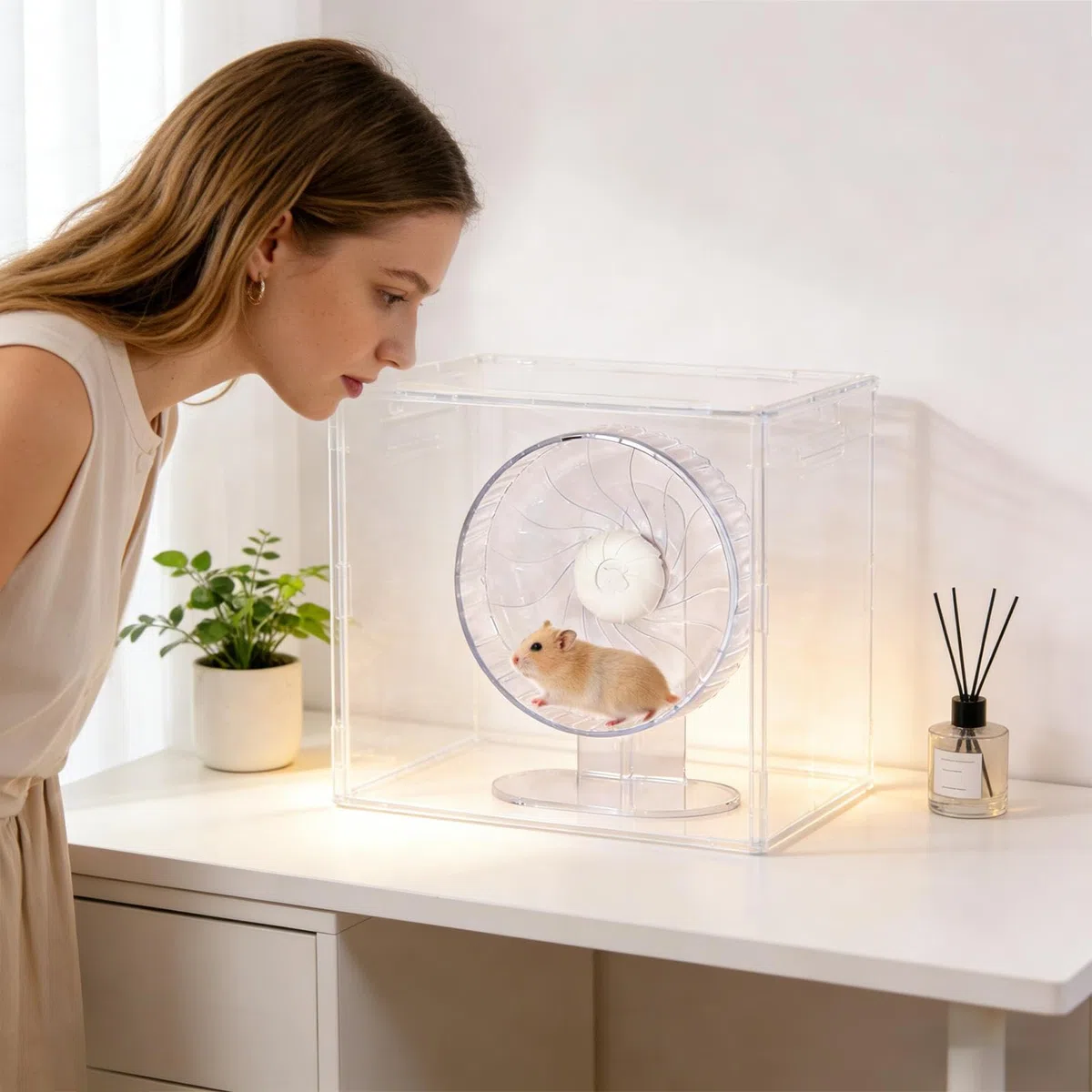 Rueda Para Hámster Silenciosa Accesorio de Hábitat Silencioso y Giratorio | Rueda De Ejercicio Pequeña Para Enriquecimiento Ambiental De Mascotas Como Hámster, Conejo, Erizo,