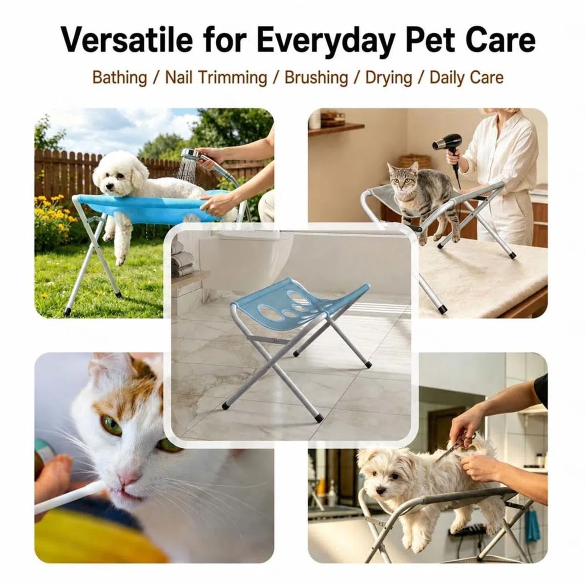 Silla para Bañar Perro Correa Ajustable para Sujetar A La Mascota Hamaca para Mascotas Estructura Sólida Amaca per Toelettatura Cani Recorte Diario De Uñas,Baños,Gray