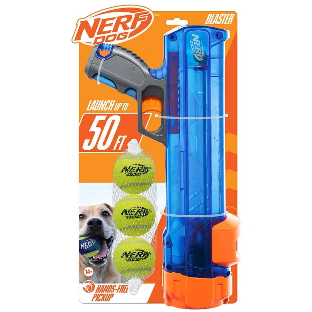 Nerf Dog Juego de Regalo de Juguete para Perros de Pelota de Tenis, Lanzador de Pelotas de Tenis para Perros de hasta 50 pies, Lanzador de Pelotas de Perro para Todas Las Razas, Incluye Lanzador de