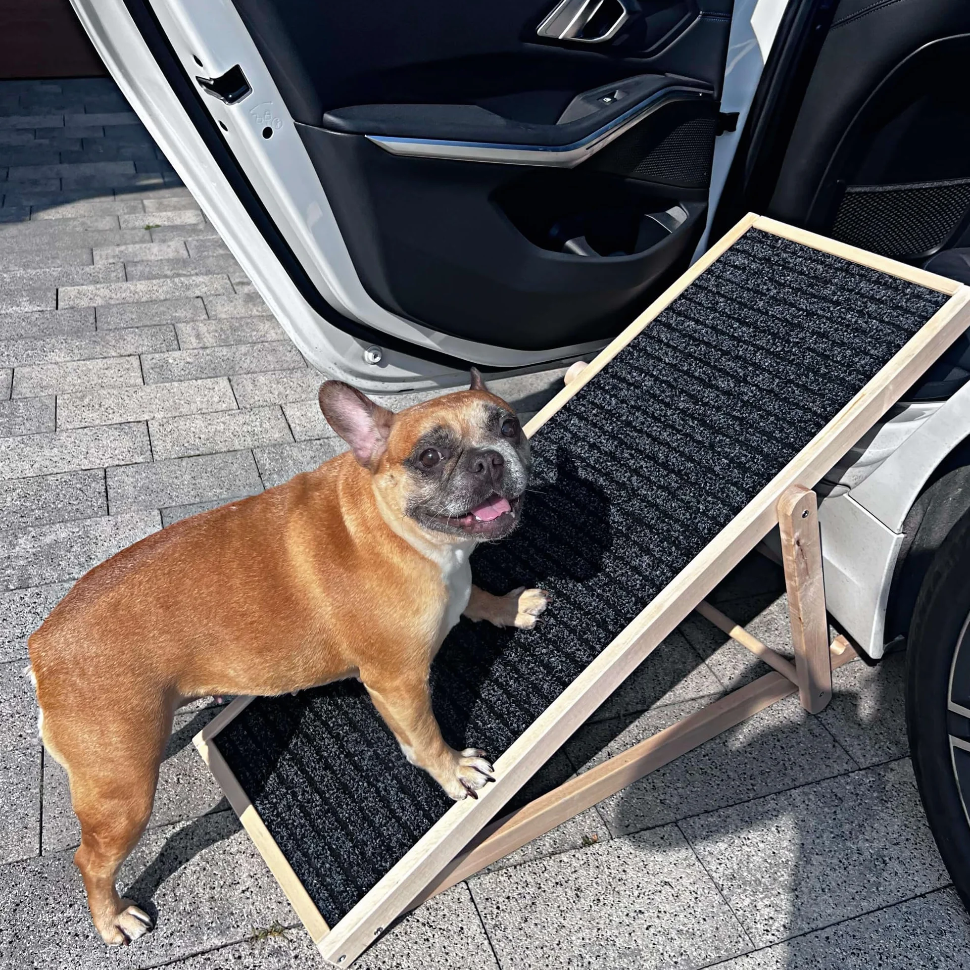 SPRINGOS Rampa para Perros Plataforma Ajustable de 42,5-59 cm para Cama o sofá Escalón Plegable de Madera para Perros Rampa para Mascotas con Estera Antideslizante