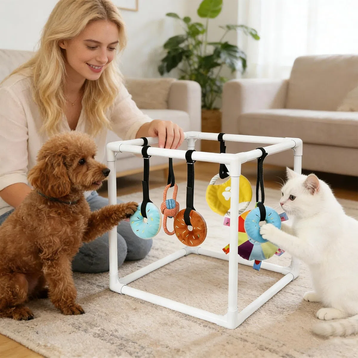 Parque de Juegos para Perros Centro de Actividades Interactivo Con | Juguetes Interactivos para Perros que la Dentición y Fomenta el Juego en el Suelo Interior del