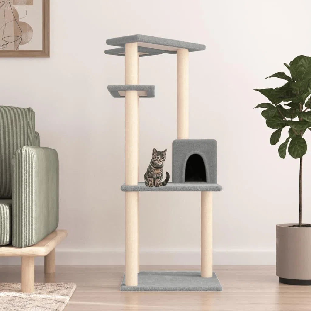 Rascador para Gatos con Postes de sisal Gris Claro 123 cm, ShGaxin Rascador Gato, Arbol Rascador para Gatos, Gatos Accesorios, Torre Gatos, Arranhador para Gatos, Casa para Gatos
