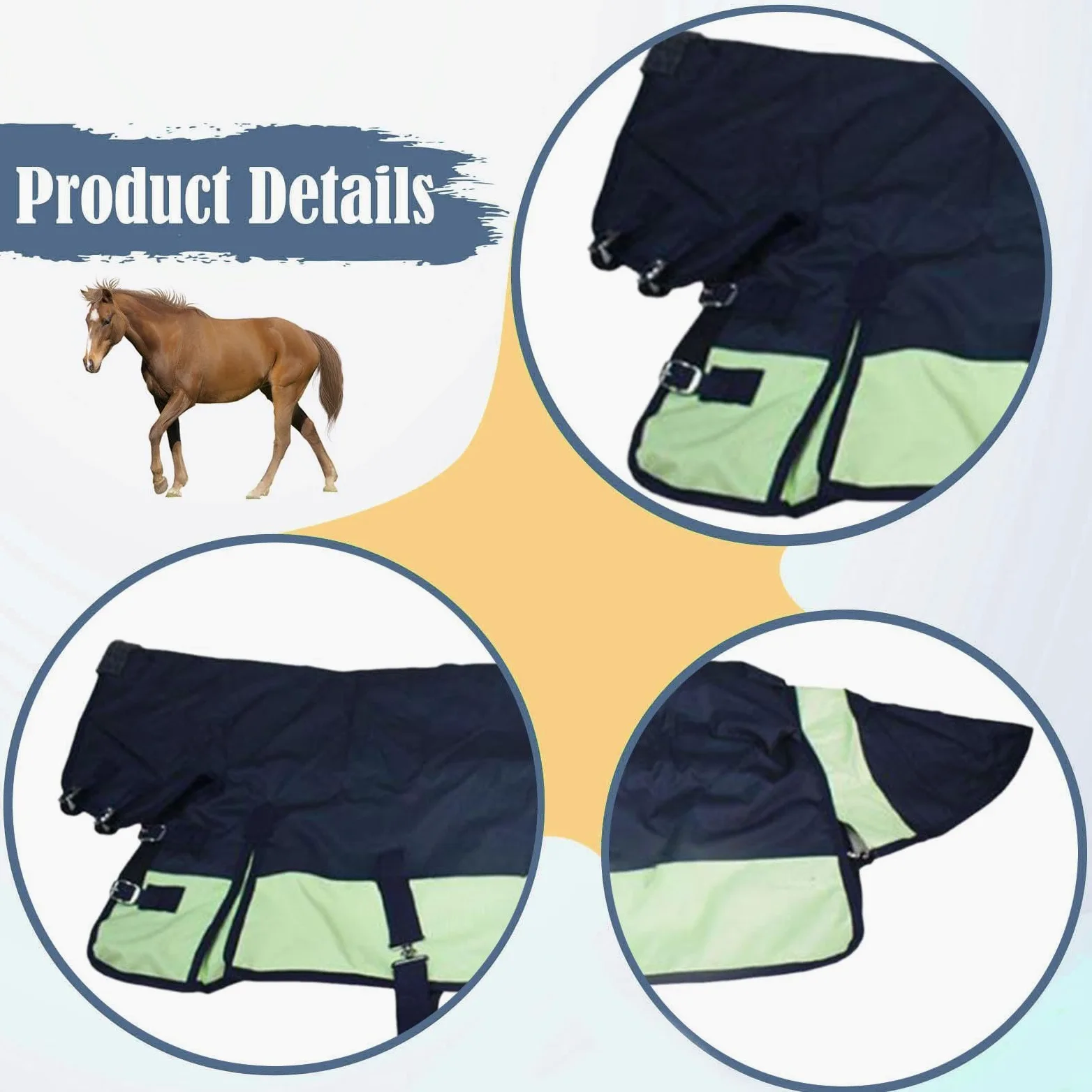 Manta de Invierno para Caballo Impermeable Y Resistente Al Frío Manta Gruesa con Cubre Cuello Cobija de Pastoreo Transpirable Abrigo de Tela Oxford 60