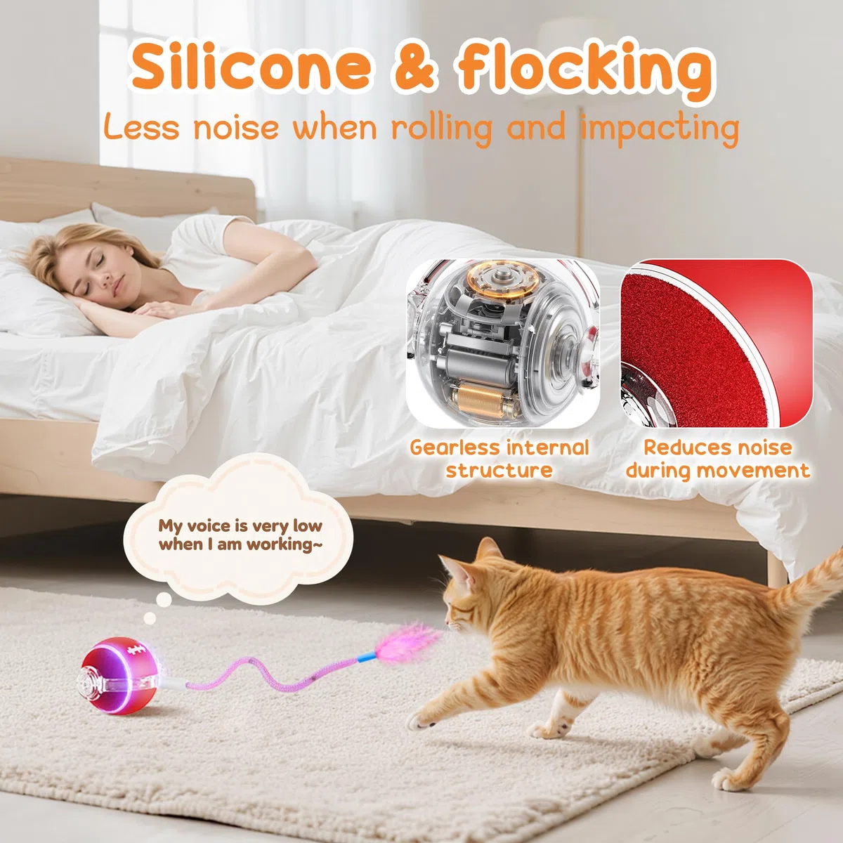 Juguete interactivo para gatos en movimiento con plumas, bola roja con varita de malla, juguetes para gatos de interior
