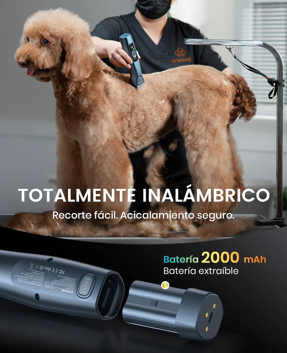 oneisall Pro Cortapelos profesiones para perros para pelo largo enmarañado, Cortapelos de aseo, Maquina de Cortar Pelo Perros, Con batería extraíble y peine de acero carbonizado