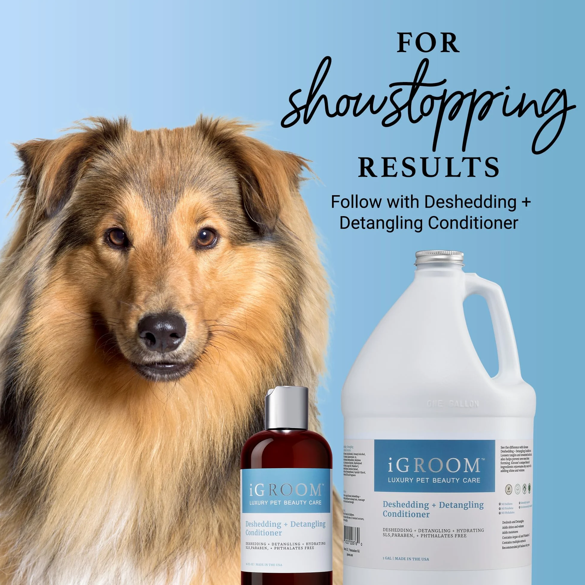 iGroom Champú desenredante y desenredante para perros, cuidado de belleza de mascotas de lujo, afloja los enredos + capa inferior no deseada, añade brillo y volumen, fabricado en Estados Unidos, 3.8 L