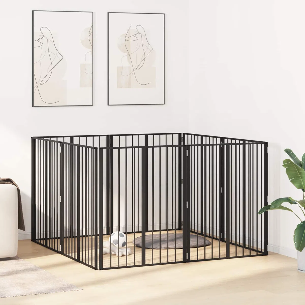 Portería para perros, 8 unidades, acero galvanizado negro, 80 x 100 cm, plegable y portátil, para cachorro y perro, para interior y exterior, protección de seguridad durante el juego y el