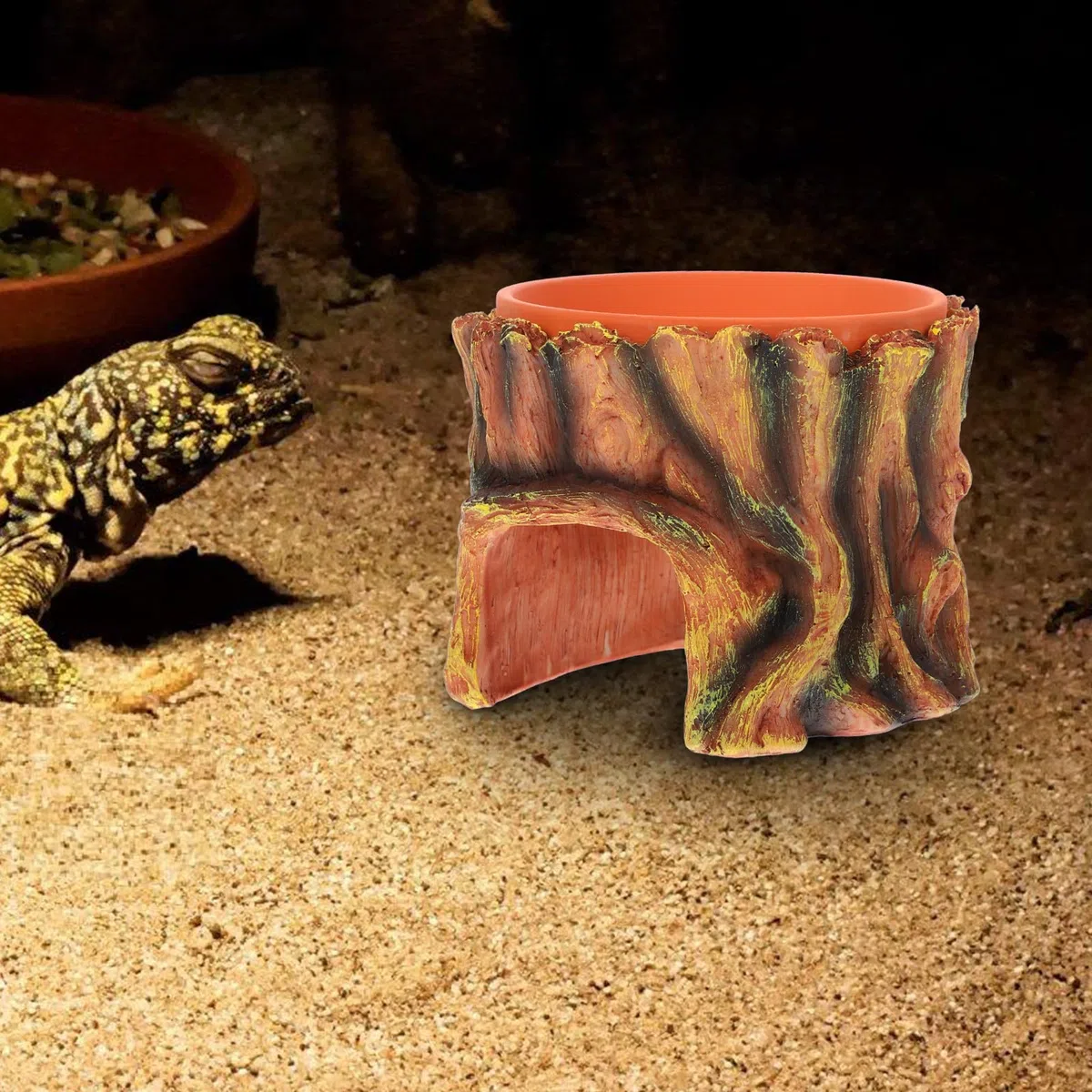 Veemoon Decoración para Terrarios de Reptiles Cueva de Resina Multifuncional para Serpientes y Pequeños Reptiles, Fácil Instalación en Jardín o Terrario