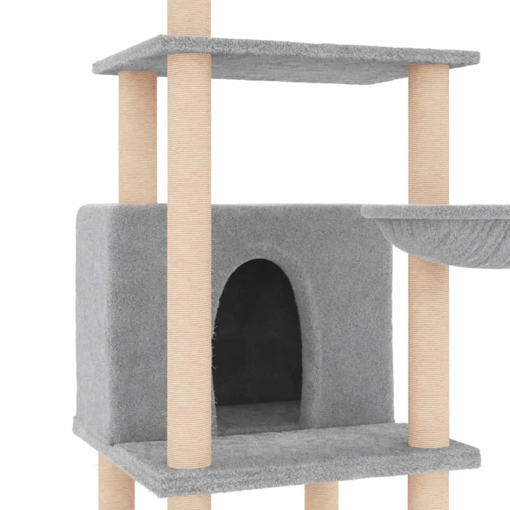 ShGaxin Rascador para Gatos con Postes de sisal Gris Claro 132 cm, Rascador Gato, Arbol Rascador para Gatos, Gatos Accesorios, Torre Gatos, Arranhador para Gatos, Casa para Gatos