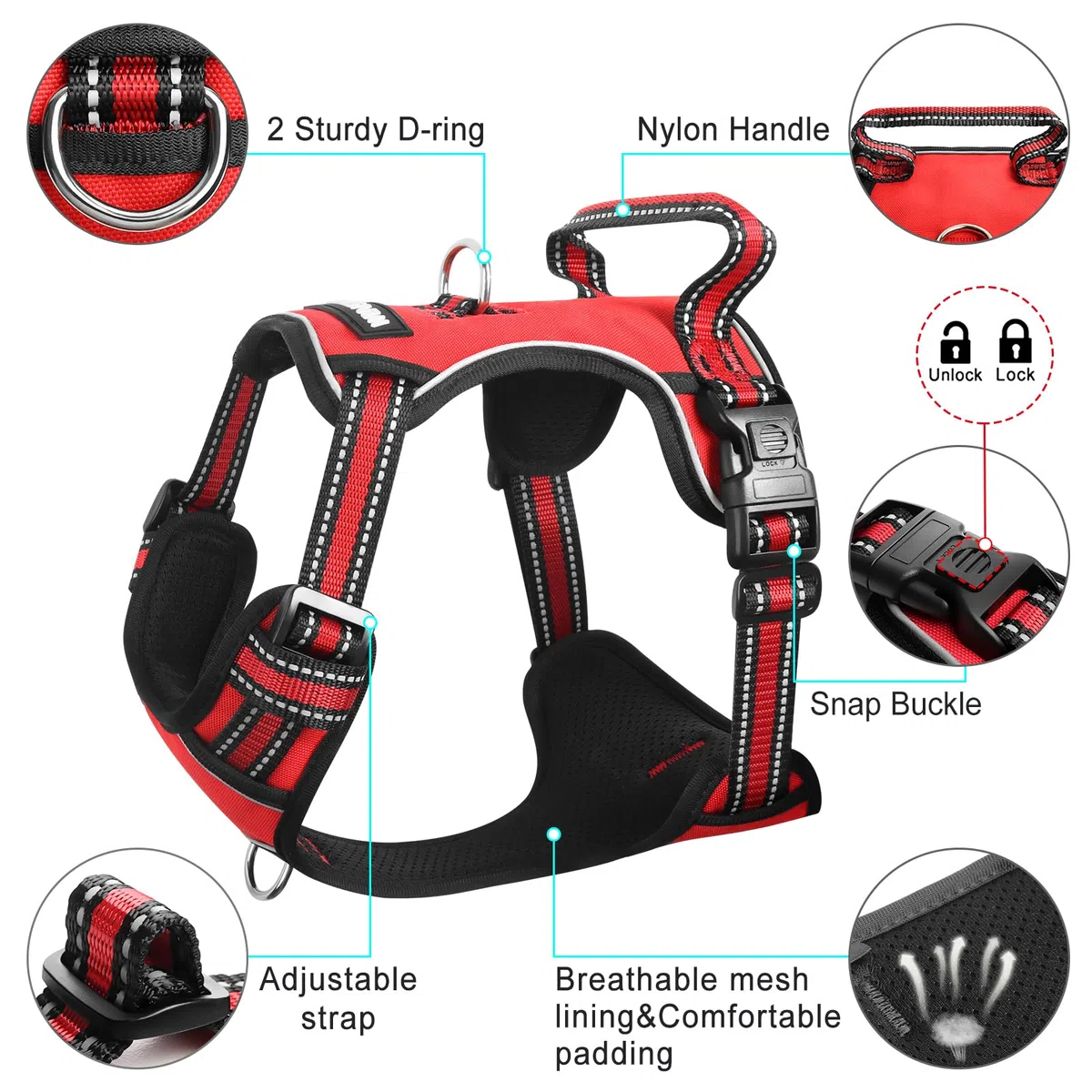 WINSEE Arnés para perro sin tirones, arnés para mascotas con collar para perro, chaleco Oxford reflectante ajustable para exteriores, clips de correa delantera/trasera para perros pequeños, medianos,