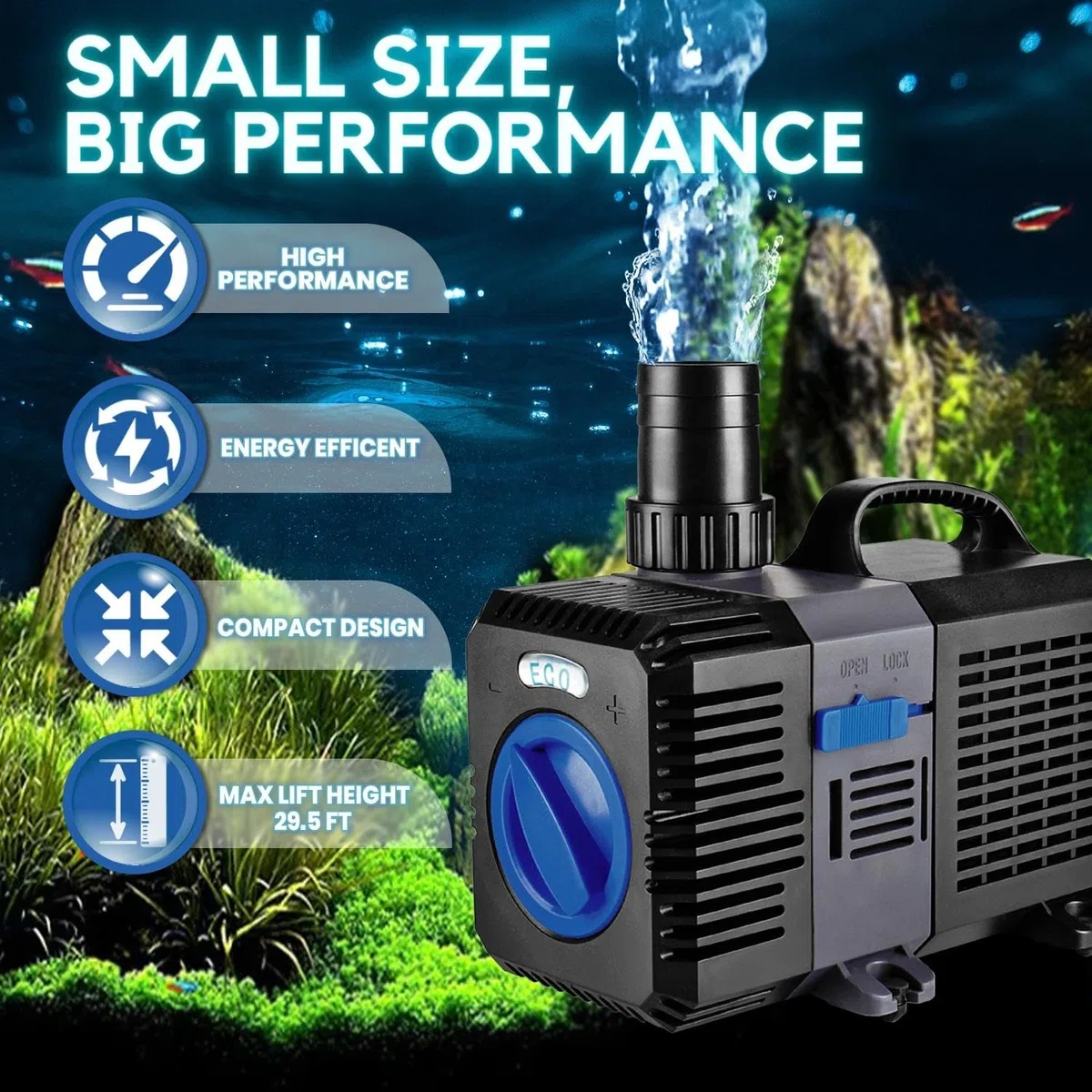 Flexzion Estanque de la bomba sumergible de flujo ajustable Inline acuario Fuente Cascada Koi Fish Fresh Salt Filtro de agua con el conjunto de adaptador de salida 1 1200GPH