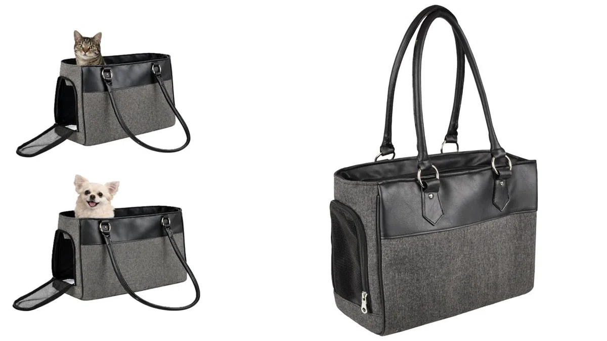 Transportín Gato – Perro – Lior – Bolsa en Textil con ventilación, Base Desmontable y Bolsillo Lateral