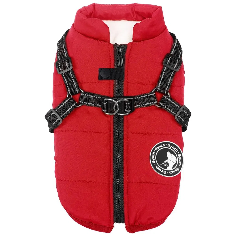 Gyuzh Abrigo para perro con arnés para cachorros, chaqueta impermeable de invierno para perros pequeños, medianos y grandes