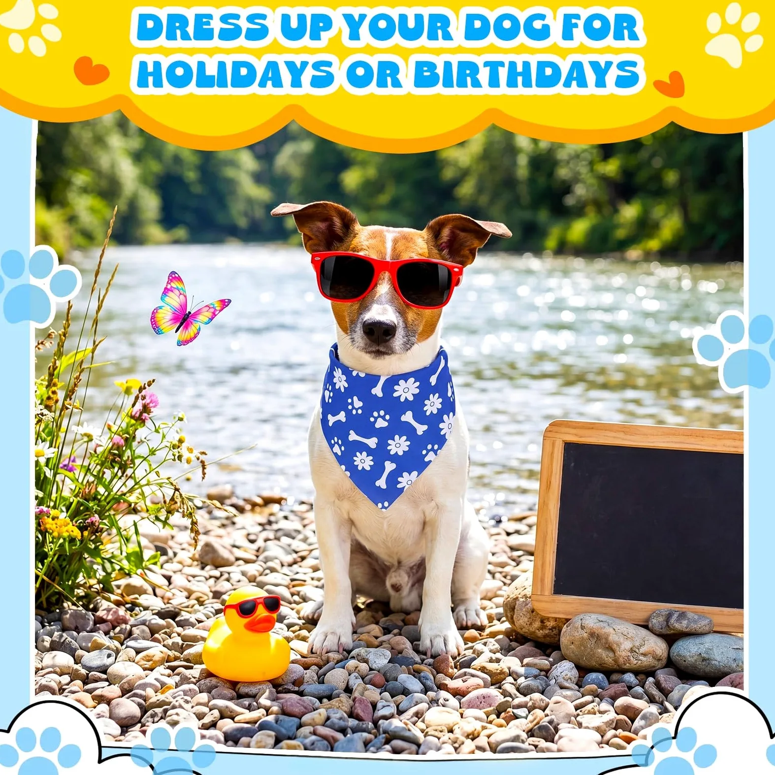 Sanwuta 120 bandanas azules con estampado de huellas de animales a granel para perros, pañuelo triangular para mascotas, accesorios diarios