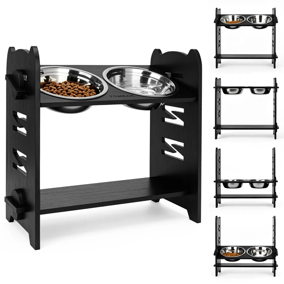 Cuenco elevado para perros, cuencos elevados para perros, 9 niveles ajustables, estación de alimentación de bambú elevada para perros, 2 cuencos de acero inoxidable para mascotas, cuencos para perros