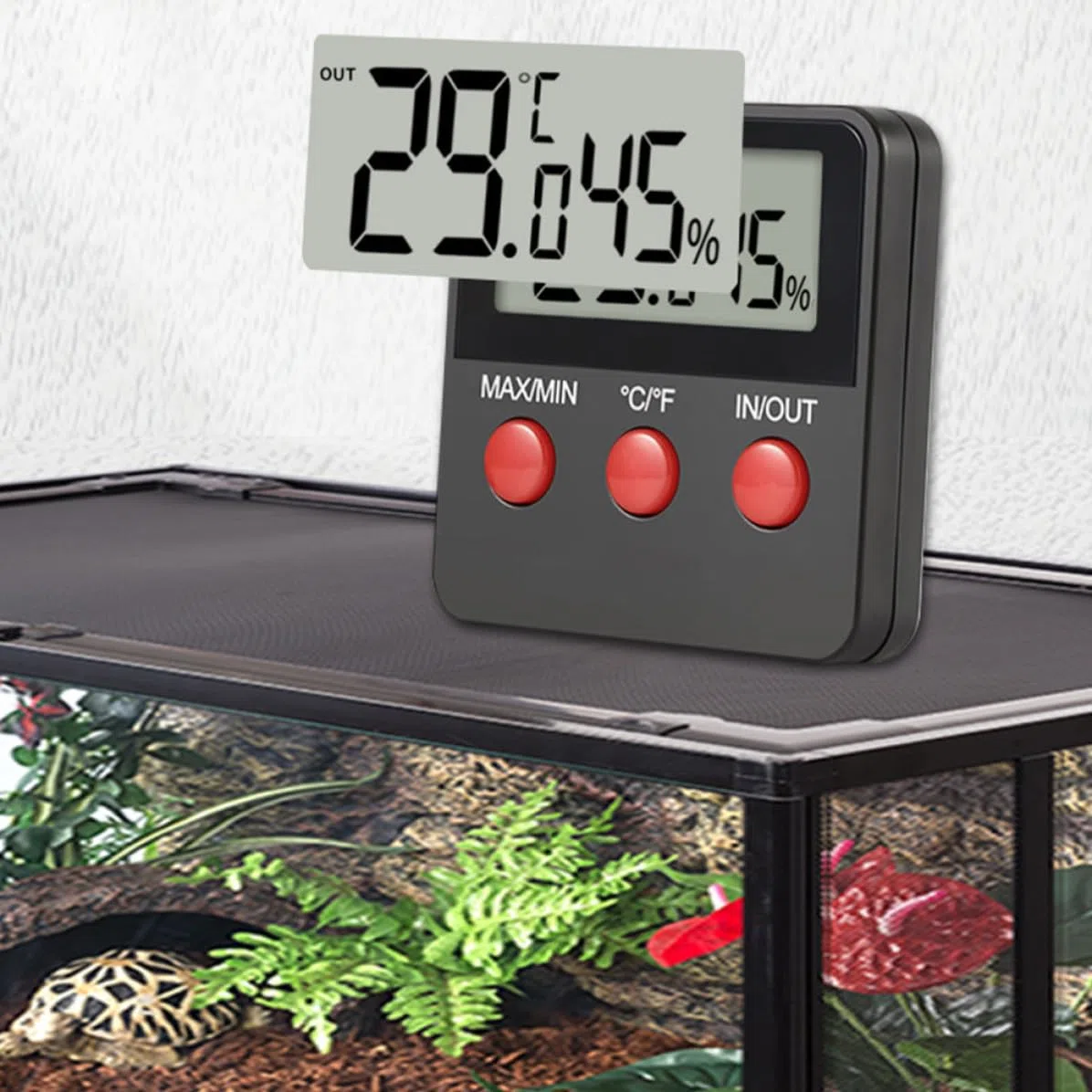 Alasum 2 Juegos Termómetro Higrómetro Digital para Reptiles, Negro Abs,