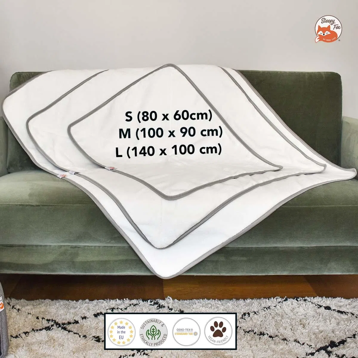 Sleepy Fox Snuggle - Manta para gatos y perros con forro polar Sherpa (60 x 80 cm), color gris