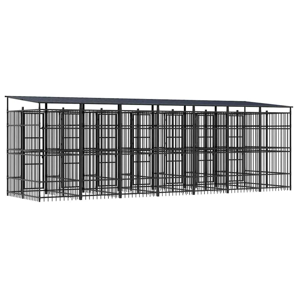 Perrera para perros con techo de acero negro 12,9 m² 679 x 200 x 228 cm con puerta con cierre de protección y seguridad para perros, cachorros, jardín y camping