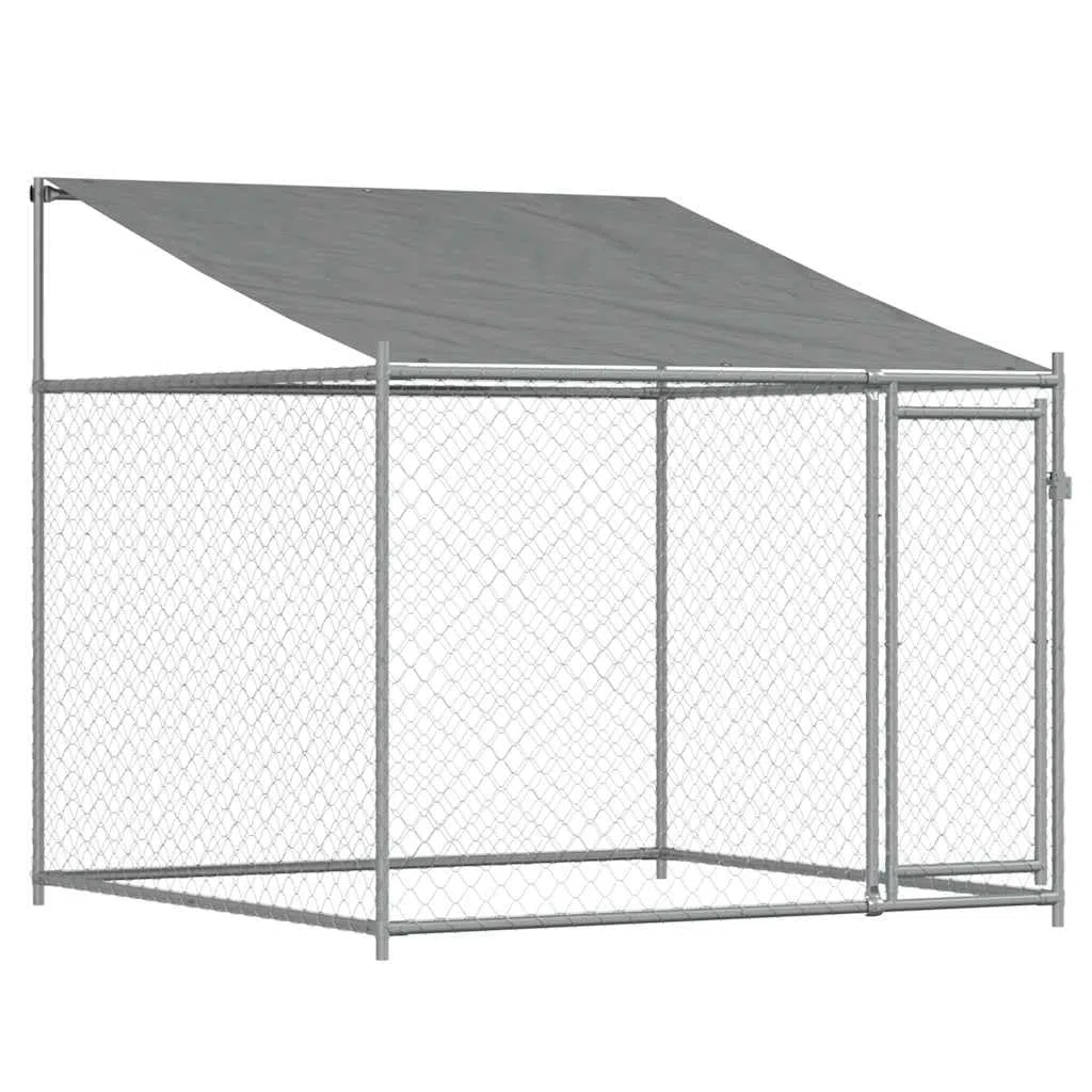 Perrera para perros con techo y puerta, gris, 4 x 2 x 2 m, acero galvanizado, caño para perros, recinto para cachorros, rejilla, cercado, jardín, exterior para protección segura y