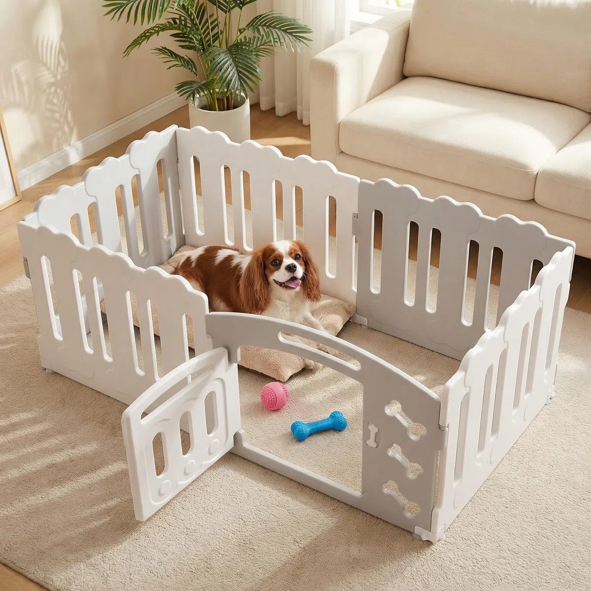 MAMIZO Parque para Perros de 60 cm Alto, Vallas Perros de 5+1 PCS Paneles | Corralito Gato de Plástico Plegable, con Ventosas y Anclajes al Suelo, Parque Conejo Interiores y Exteriores, Gris-Blanco