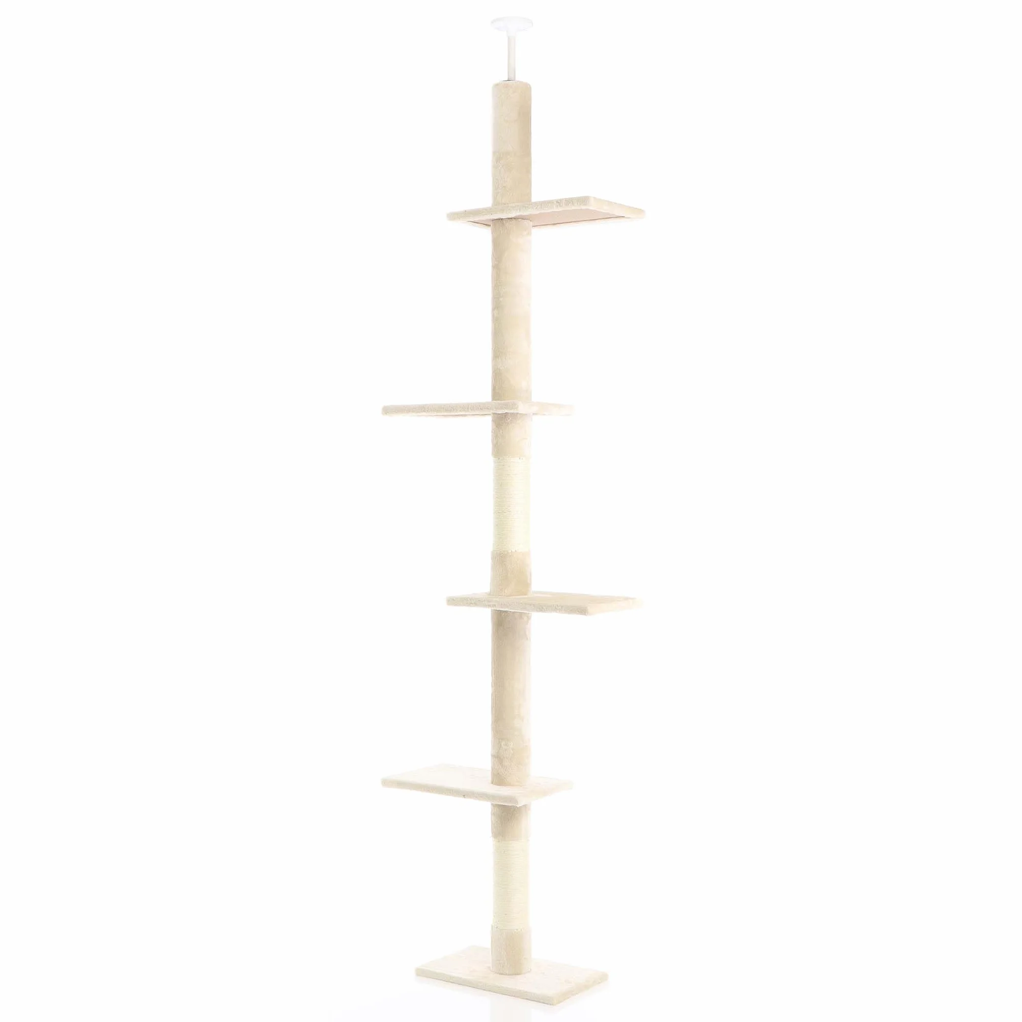 Fudajo Árbol rascador Suelo a Techo Beige 230-276cm Ajustable en Altura 4 Plataformas sisal