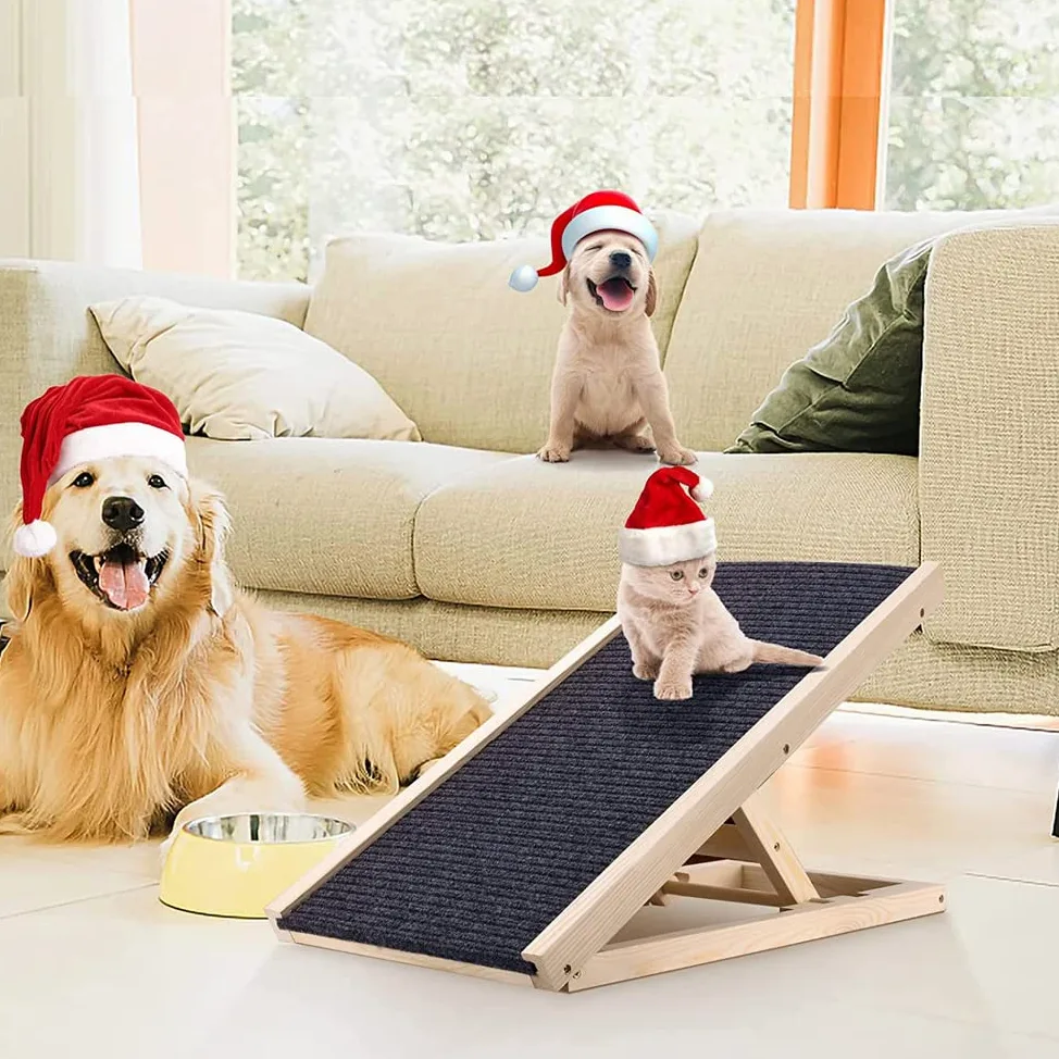Efan Rampa de madera maciza de 70 x 35 cm para mascotas, escalera portátil de altura ajustable, superficie antideslizante, para coche, furgoneta, 2 unidades separadas