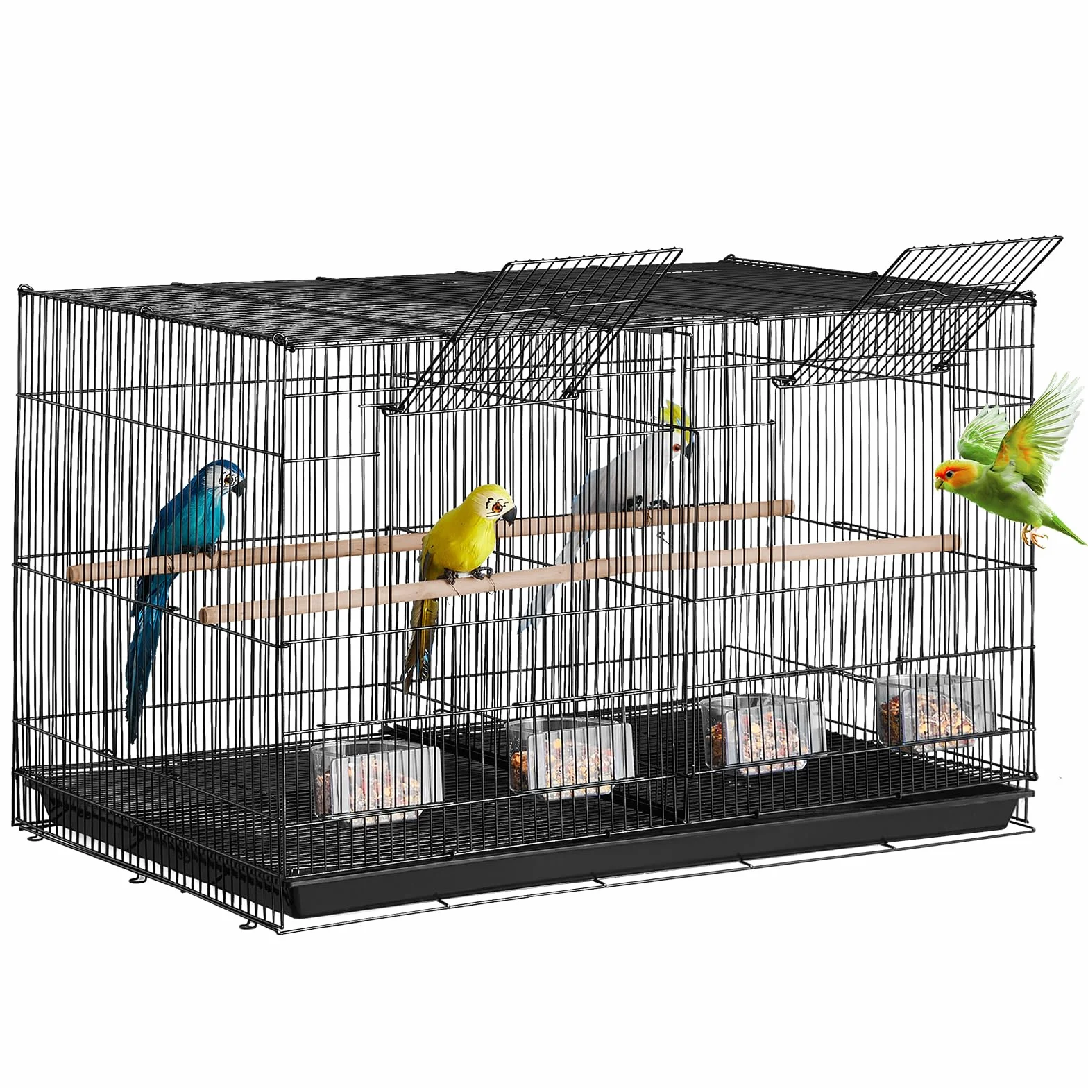 VEVOR Jaula para Pájaros de 760 x 465 x 465 mm, Jaula para Periquitos Pequeños con Divisor, 5 Perchas y 4 Comederos, Jaula para Pájaros de Metal Resistente para Loros, Canarios, Agapornis, Negro