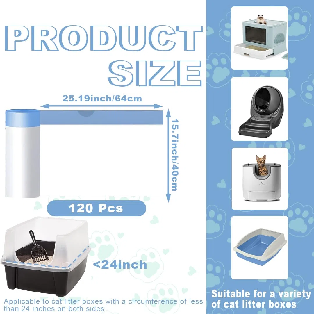 Ameroliy Sacos de Arena para Gatos, Bolsas de Basura Autolimpiables Compatibles con Robot de Arena 3 y 4, 10-12 Galones (120 Unidades)