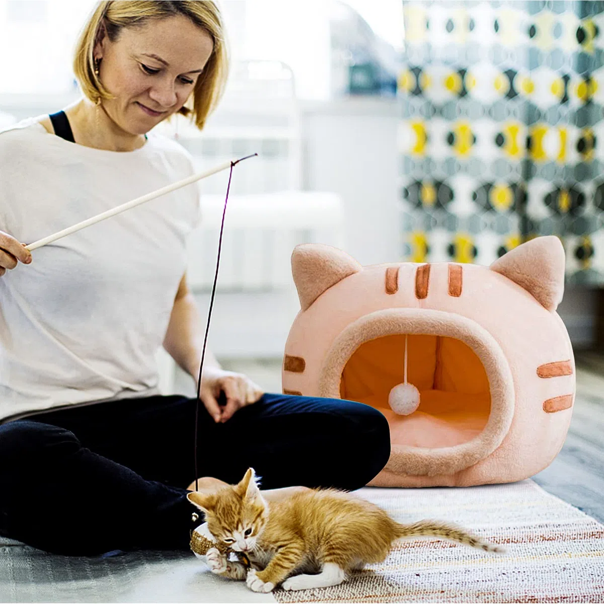 PETCUTE Cama de Cueva para Gatos, Suave Cálida Camas para Gatos con Cojín Extraíble y Fondo Antideslizante,Lavable Súper Suave Cama para Mascotas,Nido de Cueva para Gatos Pequeños,Perro