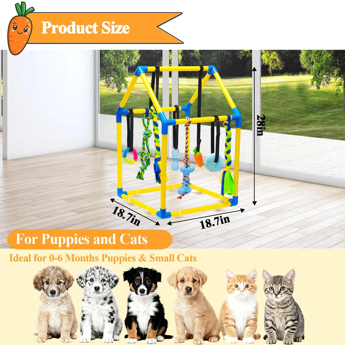 Gimnasio de juego para cachorros con 8 juguetes colgantes, gimnasio de la selva para perros pequeños y cachorros, enriquecimiento interior, centro de actividades de entrenamiento interactivo