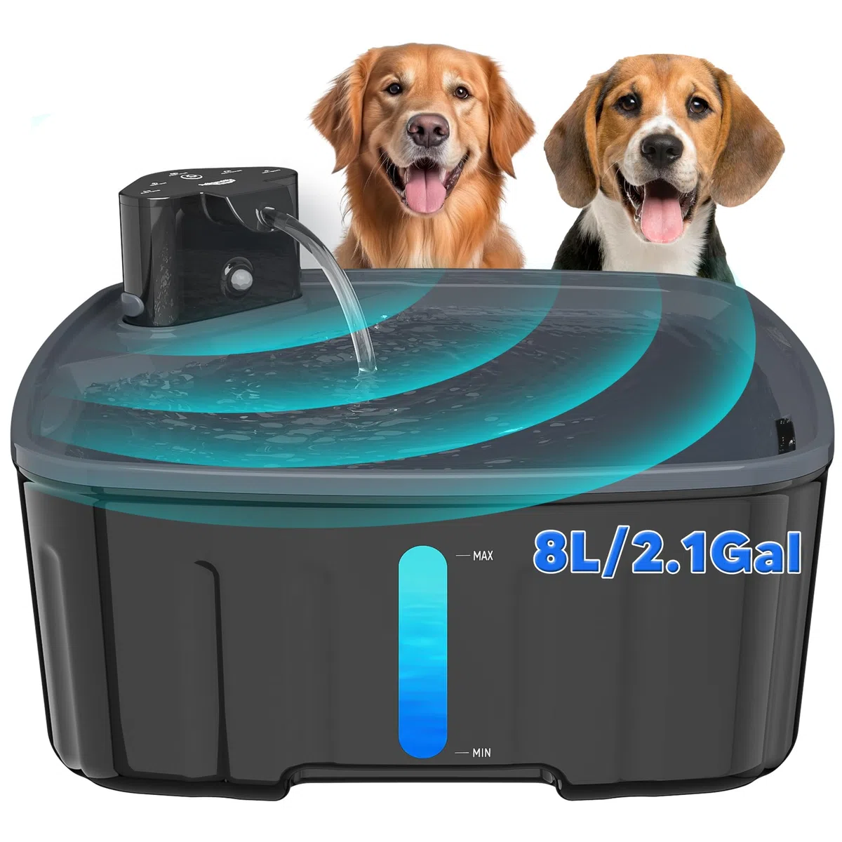Kittyspout Fuente de Agua para Gatos y Perros 8L - Sin Cable, con Batería Recargable 4000mAh y Sensor de Movimiento - Bomba Silenciosa y Filtro de Carbón, para Mascotas Grandes o Múltiples