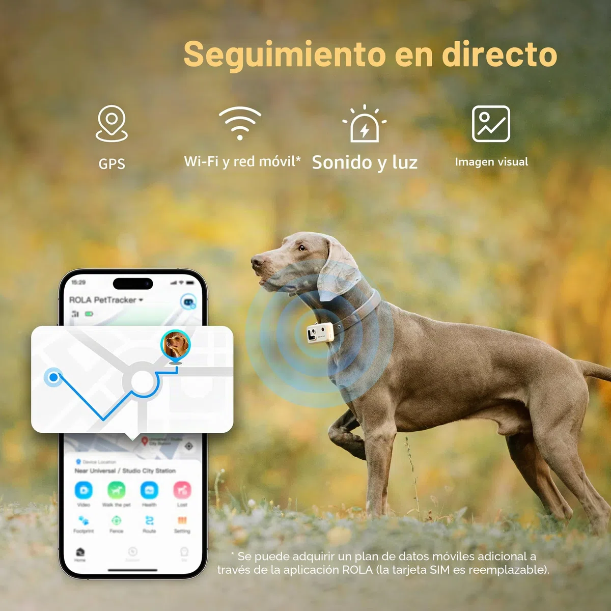 Enabot EBO ROLA PetTracker | GPS para Perros - Localizador para Perros con GPS - Rastreador de Actividad - Color Amarillo