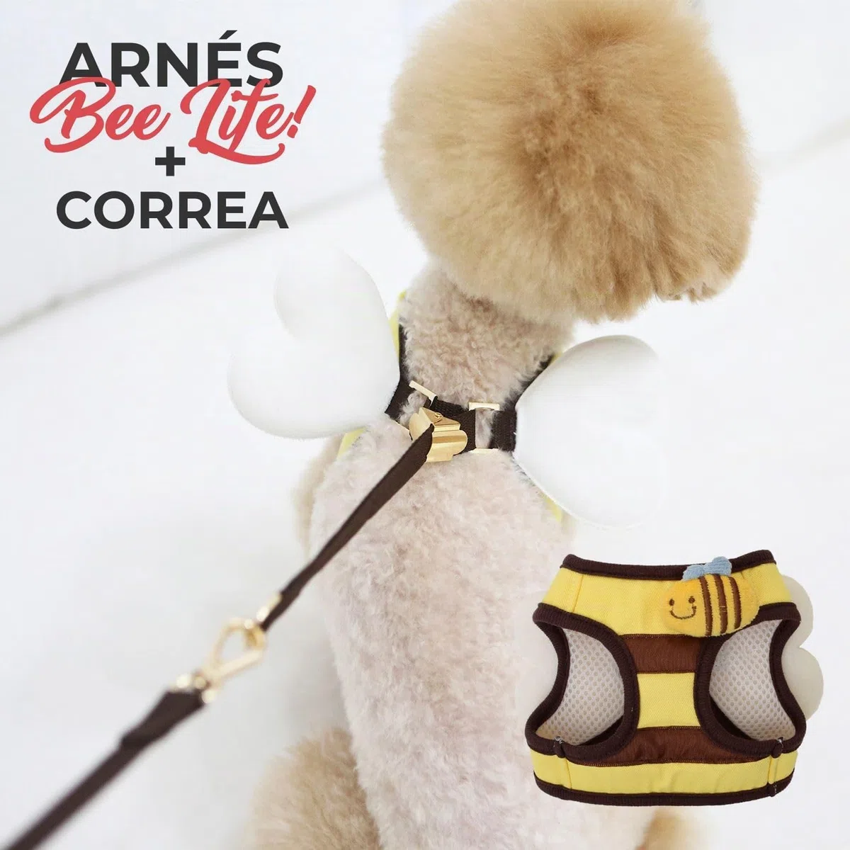 Its Dog & Kangachi - Arnés de Abeja con Correa, Arnés Honeybee, Arnes para Perros, Arnes para Vestir Moderno y Elegante, Ajuste Ergonómico, Perros Pequeños y Medianos, Made in Korea, Talla L