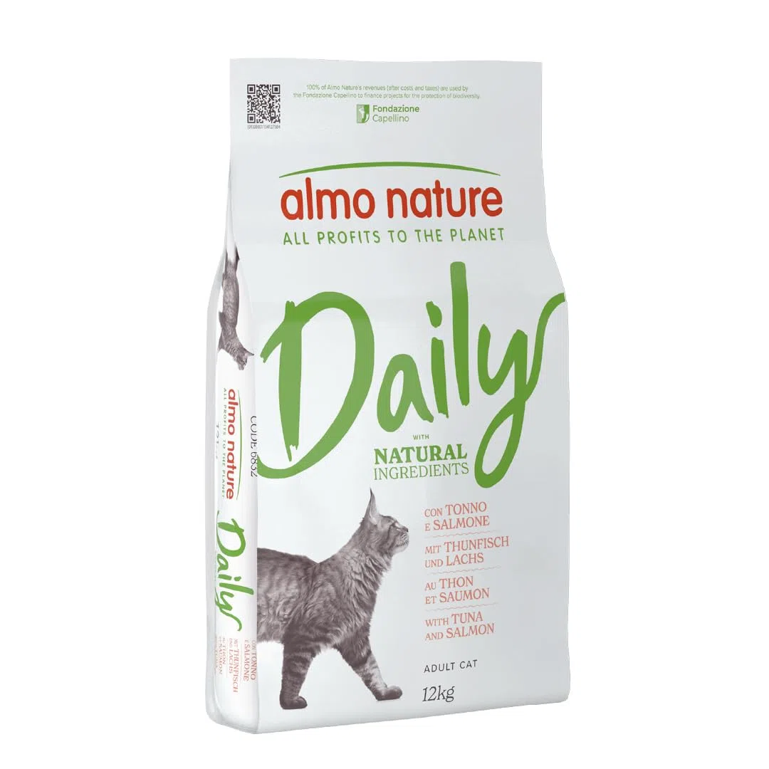 Almo Nature Daily - Pienso para Gatos Adultos - Sabor Atún y Salmón - Receta con Ingredientes Naturales Saco 12 kg