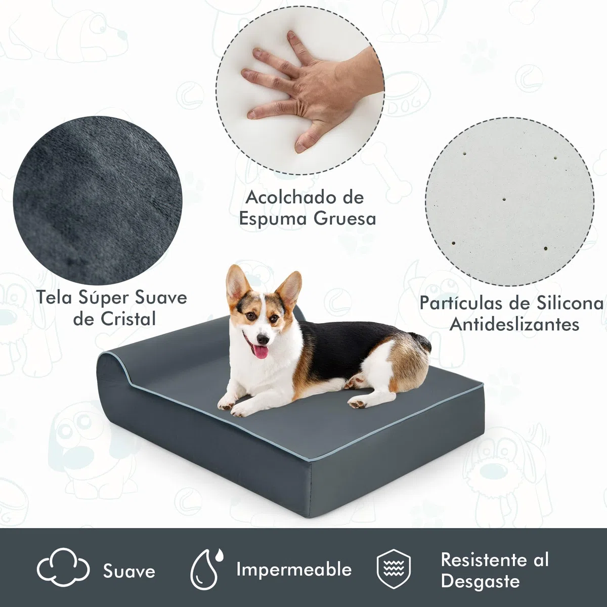 GYMAX Cama para Perros de Interior, Forro Ultra Suave, Relleno Interno de Espuma Viscoelástica con Grafeno y Esponja de Alta Densidad, Cama Desenfundable y Lavable con Cojín Lateral