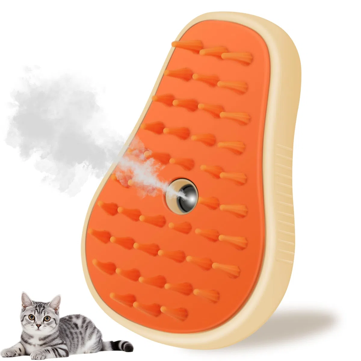 Cepillo de vapor para gatos, cepillo de vapor 3 en 1 para gatos, cepillo de aseo de masaje de silicona, cepillo de limpieza de pelo de mascotas para gatos y perros (blanco aguacate)