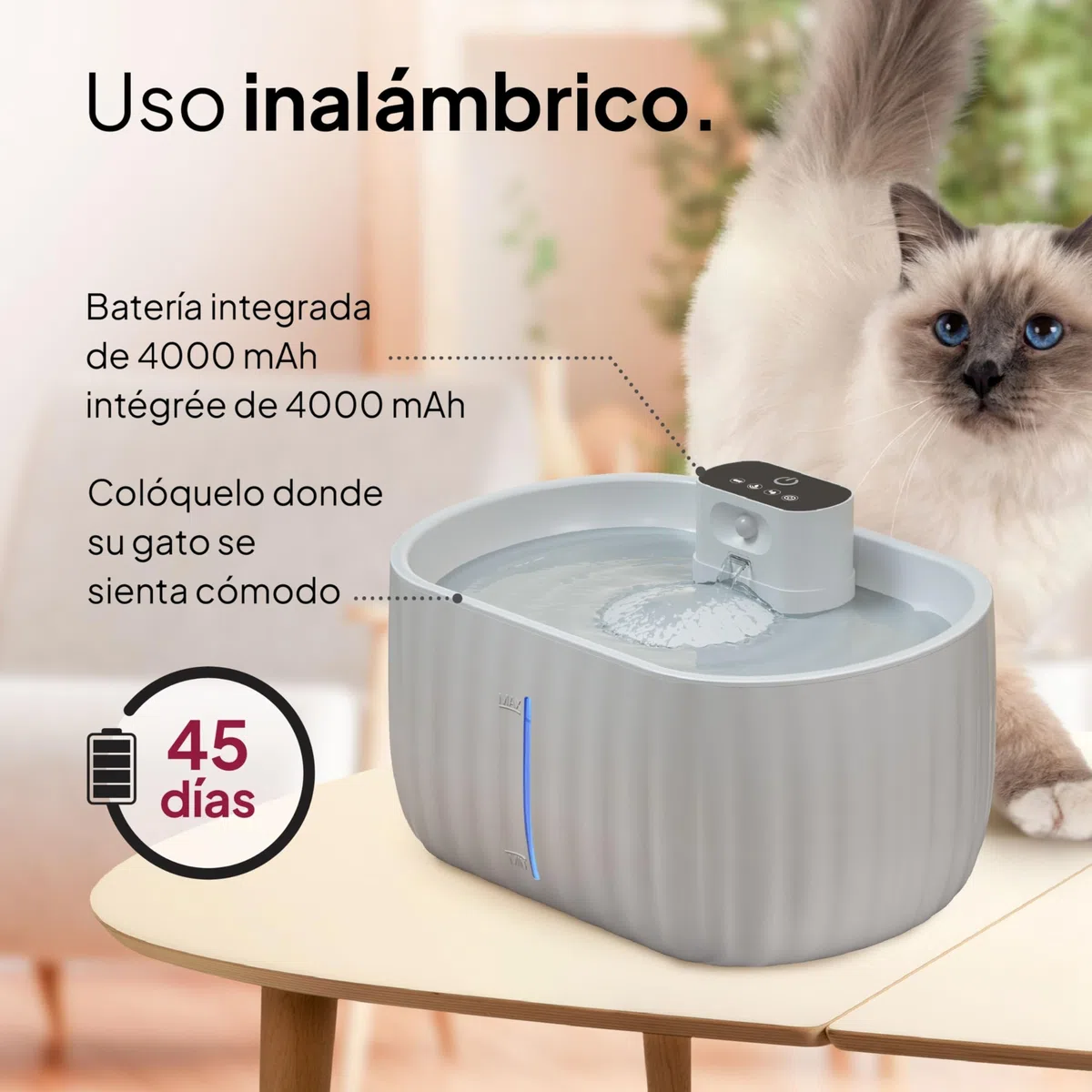 Pretty Paw Fuente para Gatos Inalámbrica con Sensor de Movimiento 3L Gris