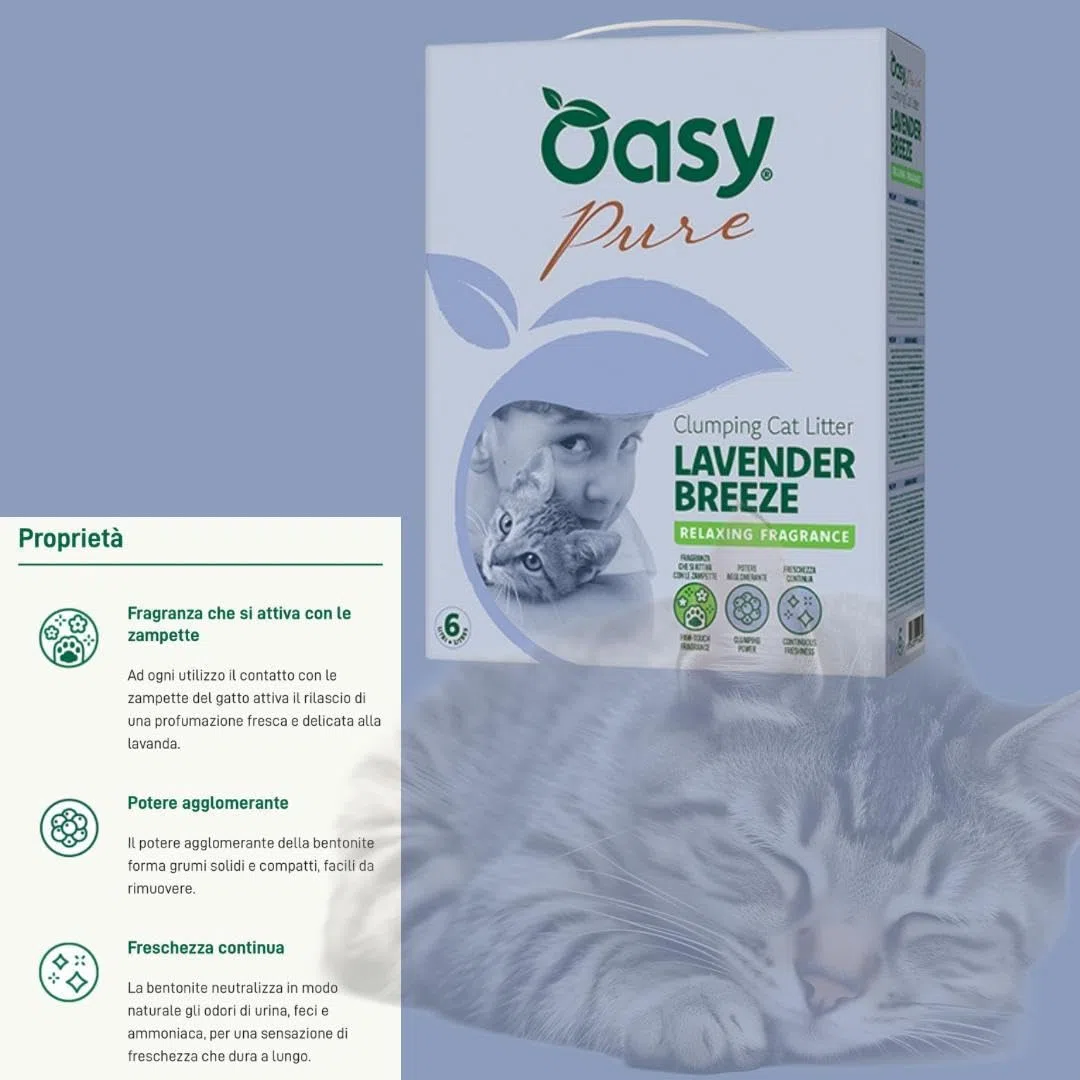 Arena para gatos Oasy Lavender Breeze, arena súper aglomerante para gatos de todas las edades y tamaños, fragancia relajante a lavanda | 1 paquete de 10 litros