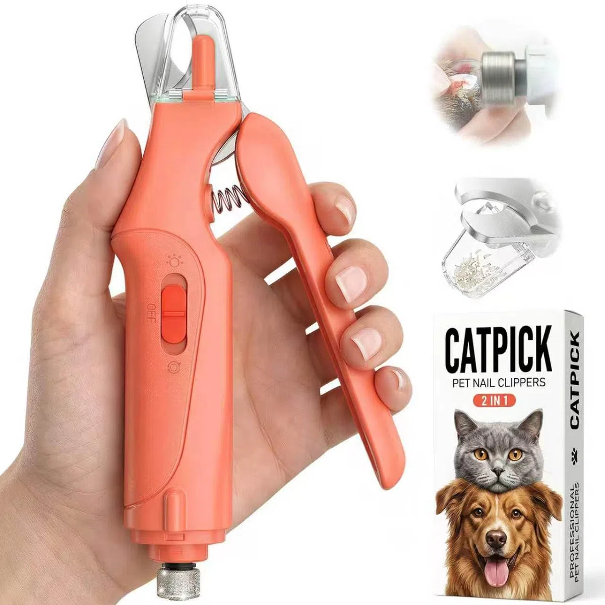 CATPICK Sacapuntas de uñas y cortaúñas para perros, recortadoras para perros grandes, medianos y pequeños, gatos, mascotas, cortaúñas, sensor rápido y protección de seguridad, recargable con 2