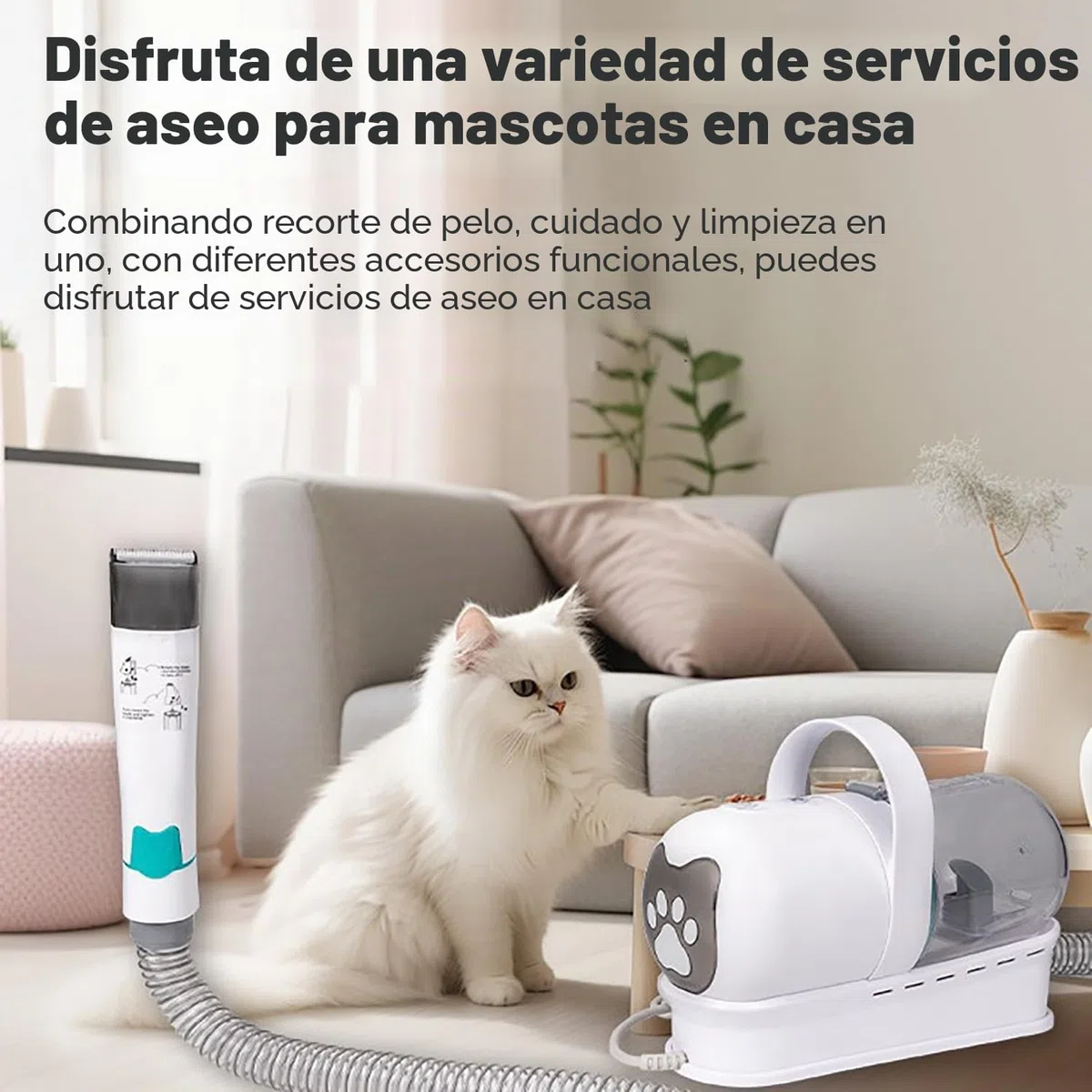 7 En 1 Maquina De Cortar Pelo Perro, Aspiradora Pelos Mascotas, 13000 Pa, 1l Capacidad, 3 Velocidades De Succión, Para Aspiradora De Pelo De Animales, Blanco