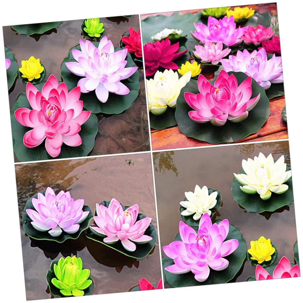 Cabilock 9piezas Flores De Lirio Flotantes Artificiales Decoración De Acuario Diseño Natural y Material PU para Tanques De Peces y Estanques