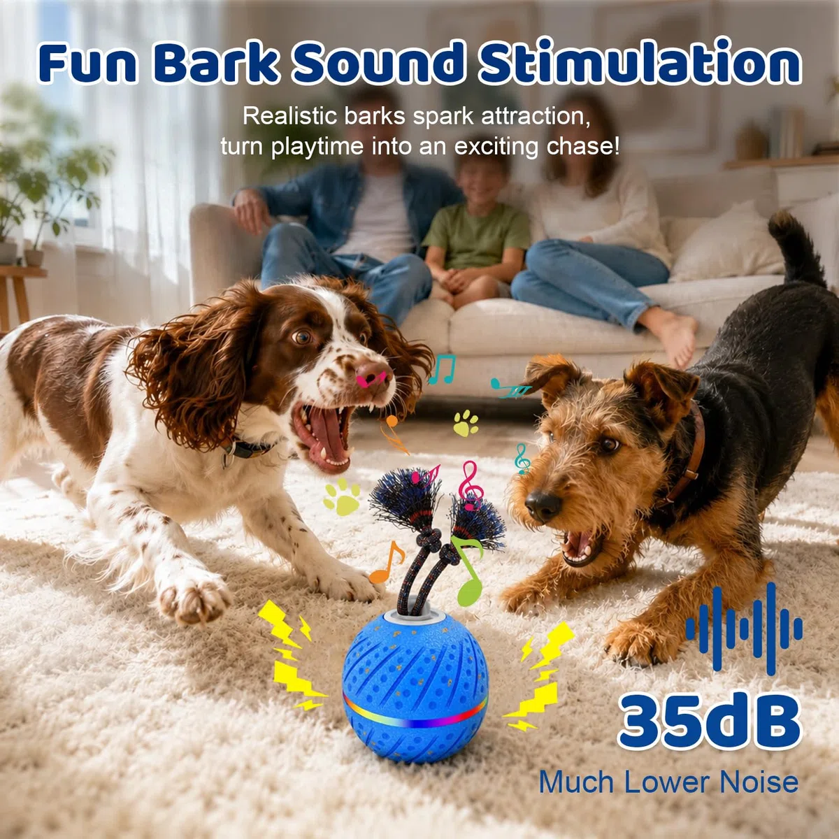 Pelota interactiva para perros para aburrimiento, 2 modos de movimiento automático, juguetes para perros para masticadores agresivos, juguetes inteligentes de enriquecimiento para cachorros con cuerda