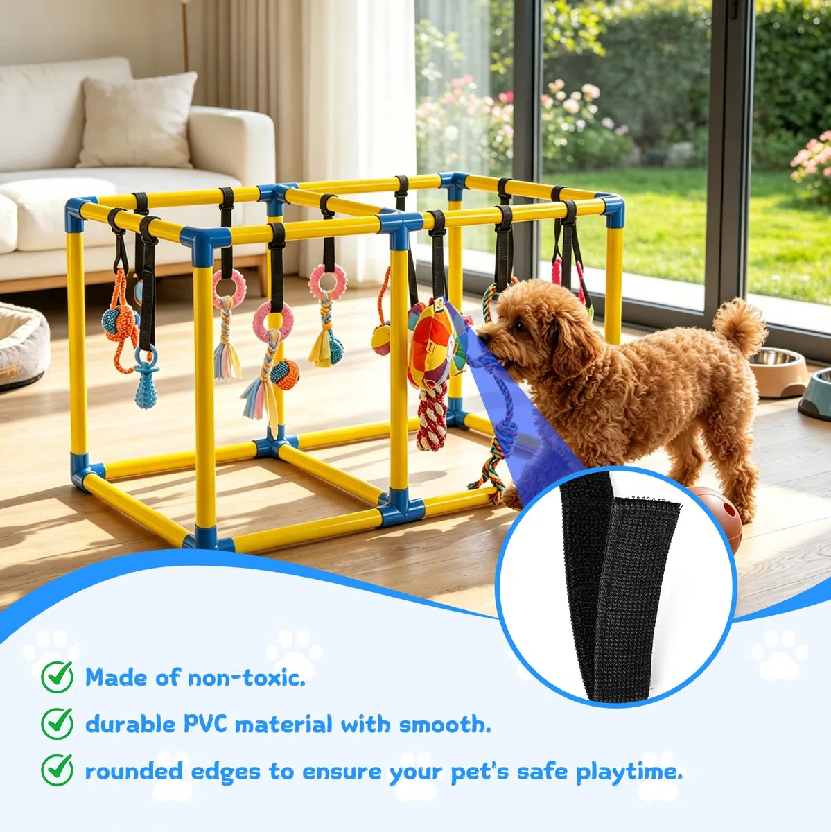 Gimnasio de juego para cachorros, juguetes interactivos de enriquecimiento para cachorros, centro de actividades de marco | Para perros pequeños, con 14 juguetes colgantes (juguetes esponjosos y masticables) (39.37 x 19.7 x 19.7 pulgadas)