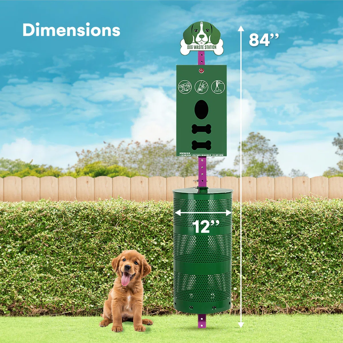 flybold Estación de basura para perros al aire libre – Estación de residuos para mascotas con dispensador de bolsas de excremento – Poste de señal en forma de perro, cubo de arena grande, 400 rollos,