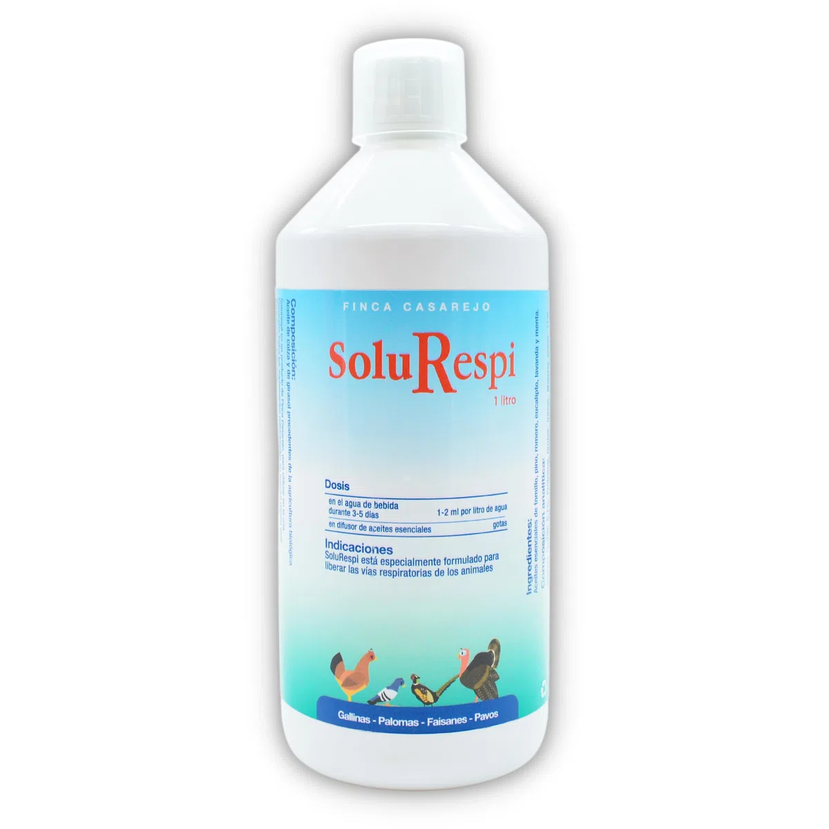 FINCA CASAREJO SoluRespi 1L - Solución líquida mentolada para gallinas - Apoyo nutricional en el resfriado de Las Aves - 100% Natural