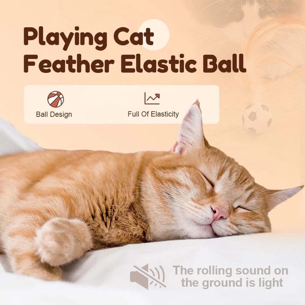 Juego de juguetes interactivos de bolas de plumas para gatos, juguetes elásticos para gatos con cola de plumas, bolas rodantes de silicona para gatos de interior y ejercicio de gatitos, juego